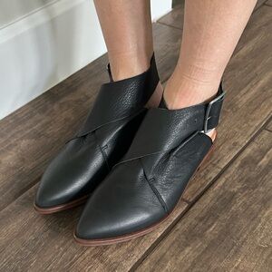 Free People Black Leather Mules with Silver Buckle